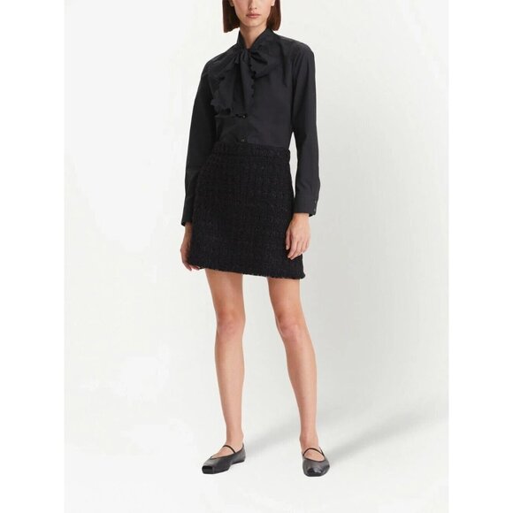 Tory Burch Black Scalloped Poplin  Bow Blouse Size 14 NWT Tie-Neck Preppy $498 - Picture 1 of 8